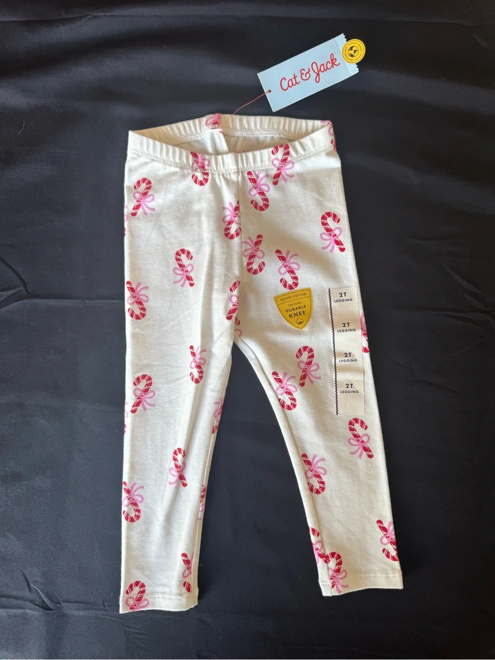 NWT Cat & Jack Toddler Girl 2T Cream Pink Red Candy Cane Holiday Leggings
